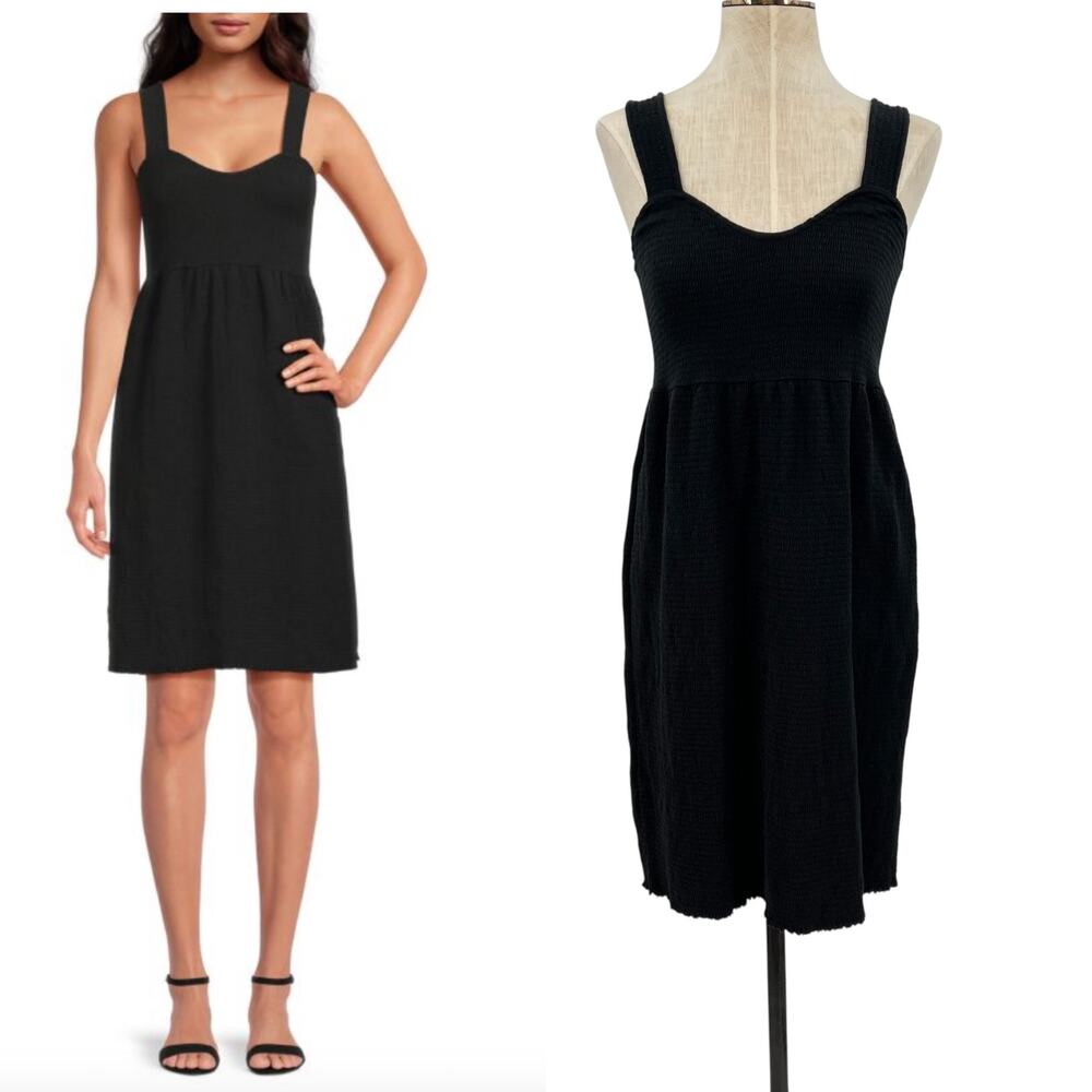 Nation Ltd Harmony Dress Smocked Mini Sleeveless Pima Cotton Black Size Medium